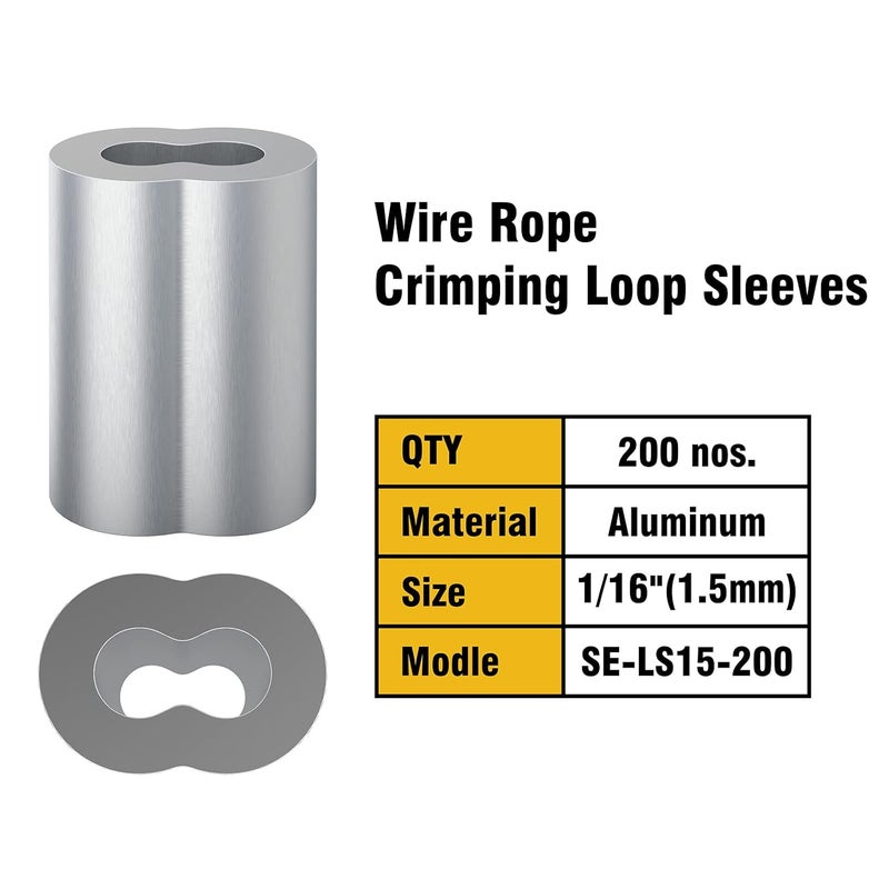 Sanuke 200PCs Wire Rope Sleeves, 1/16'' Cable Ferrules Double Barrel Ferrule Aluminum Crimping Loop Sleeves - Image 4